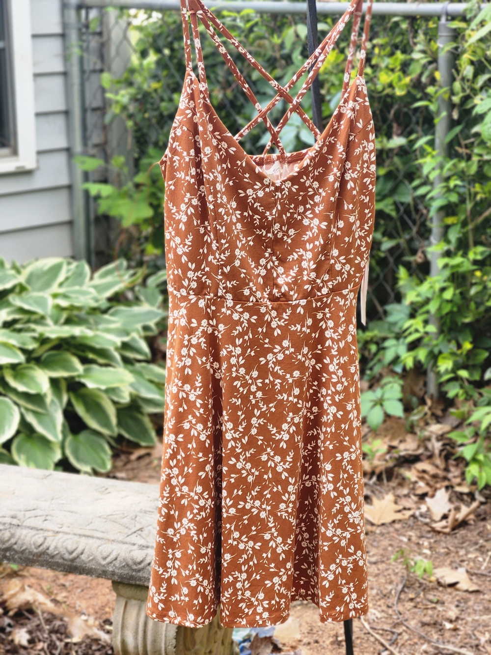 NWT Nine Britton Stitch Fix Rust Floral Strappy Lattice Back Dress Size LP